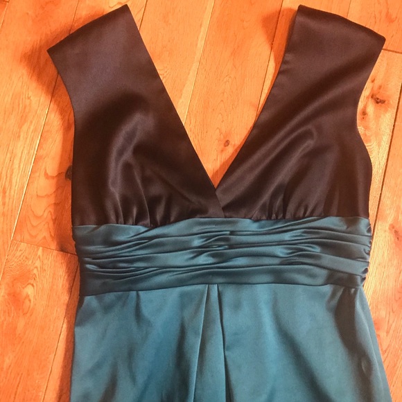 Max & Cleo black and teal satin cocktail dress - Picture 4 of 8